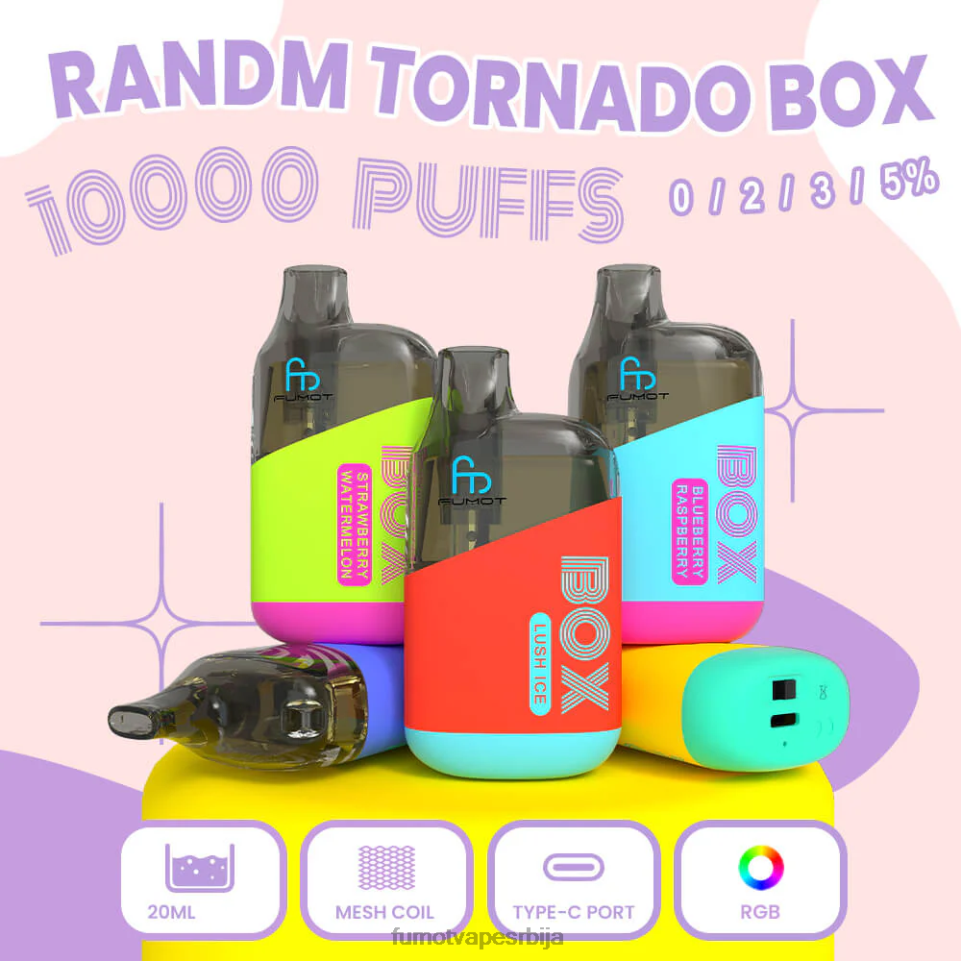 Fumot Tornado T0VLT355 црни лед 10000 једнократна кутија за вапе под - 20мл (1 комад) Fumot vape price