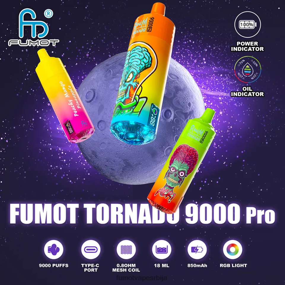 Fumot Tornado T0VLT199 алое грожђе 9000 про вапе за једнократну употребу - 18мл (1 комад) Fumot cigarette